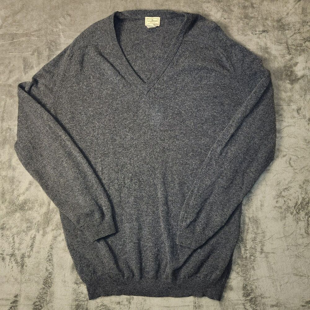 Vintage LL Bean V-Neck Sweater Mens Sz XL-Tall‎ Grey Pullover Lambswool Knit